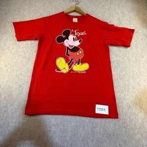 Vintage Velva Sheen Mickey Mouse Texas T Shirt Red Single Stitch Disney Mens M